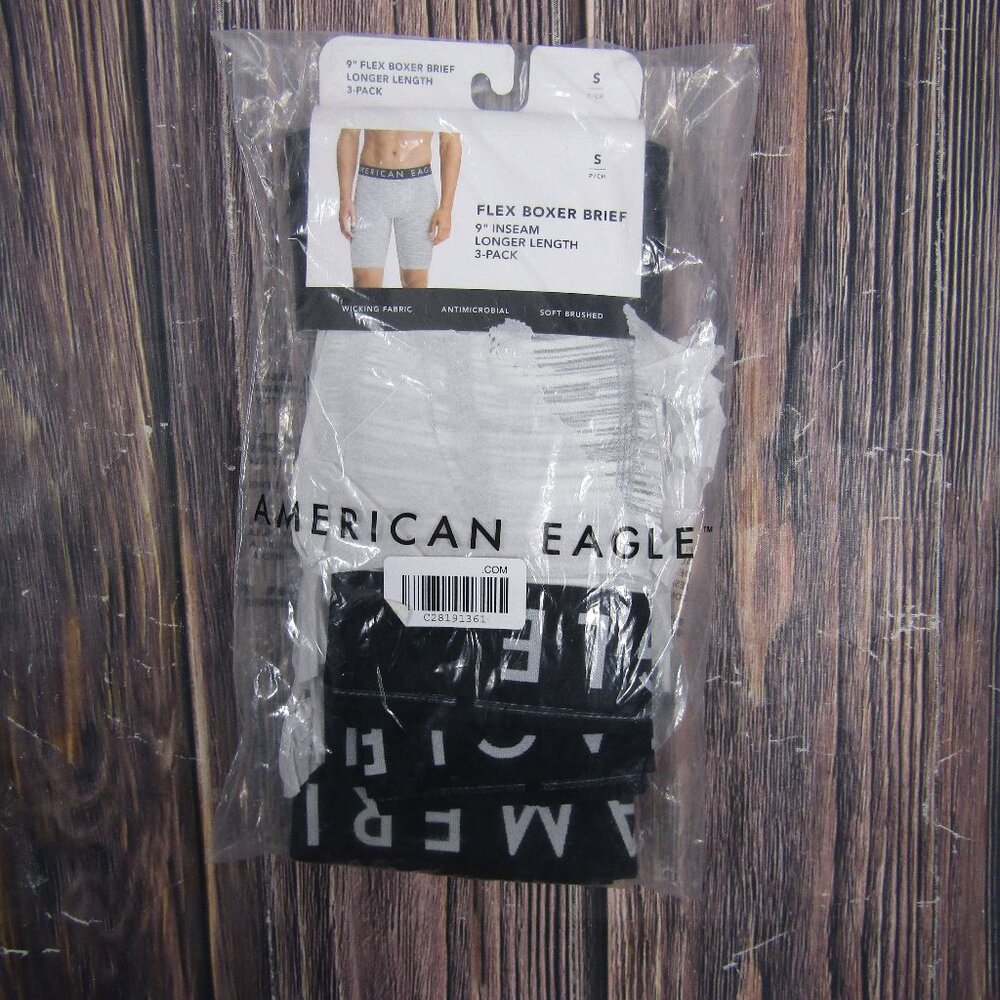 3 Pack - American Eagle NEW Mens Small Flex Boxer Briefs 9" Inseam Gray